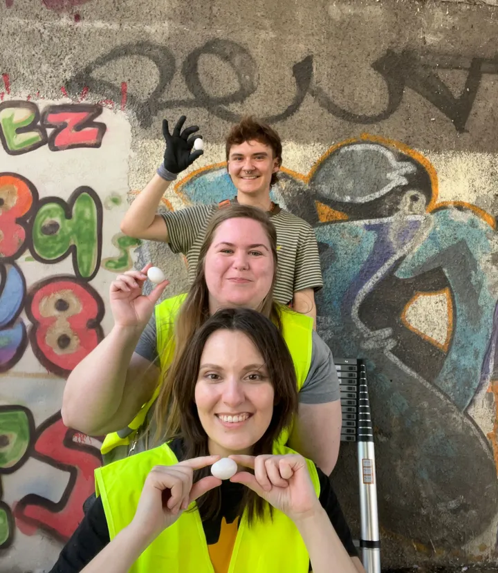 Eiertausch-Team mit Schutzausrüstung
